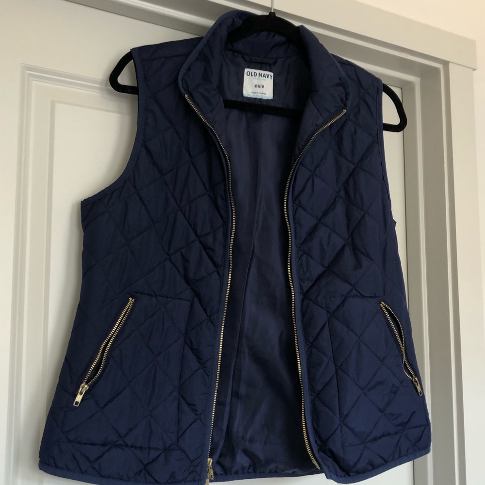 Blue puffer quilted vest